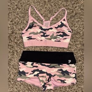 Pink Camo Sports Bra and Shorts Set